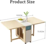 Space-Saving Connected Dining Set: Rectangular Double Drop Table & Movable Chairs