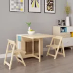 Space-Saving Connected Dining Set: Rectangular Double Drop Table & Movable Chairs