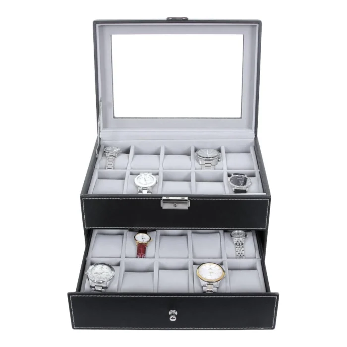 Personalized 20-Slot Watch Showcase with Glass Lid