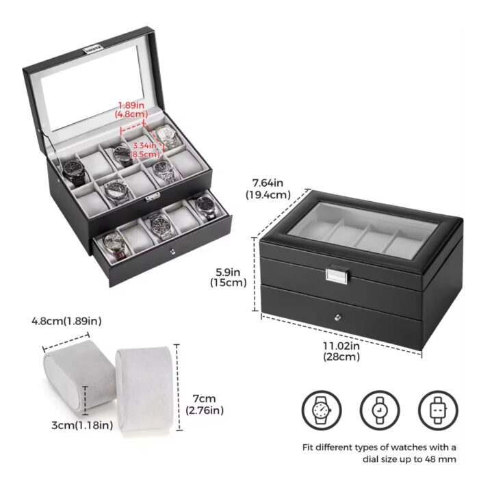 Personalized 20-Slot Watch Showcase with Glass Lid